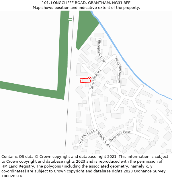 101, LONGCLIFFE ROAD, GRANTHAM, NG31 8EE: Location map and indicative extent of plot