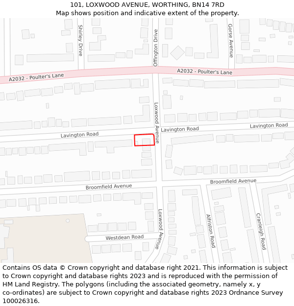 101, LOXWOOD AVENUE, WORTHING, BN14 7RD: Location map and indicative extent of plot