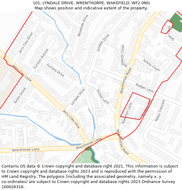 101, LYNDALE DRIVE, WRENTHORPE, WAKEFIELD, WF2 0NG: Location map and indicative extent of plot