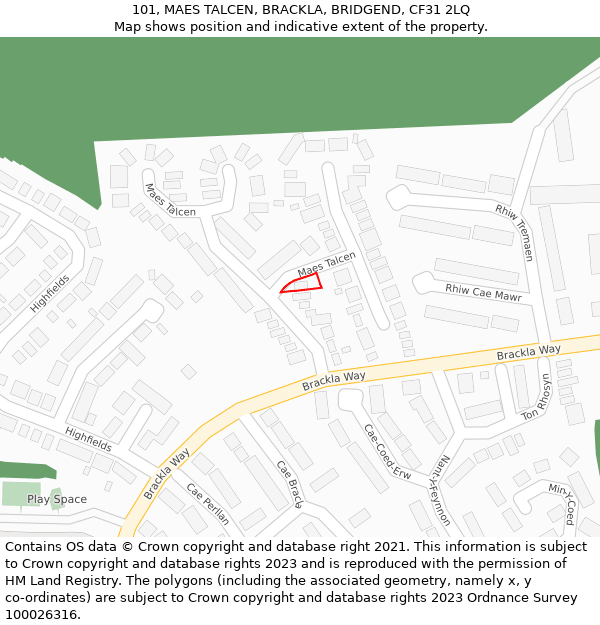 101, MAES TALCEN, BRACKLA, BRIDGEND, CF31 2LQ: Location map and indicative extent of plot