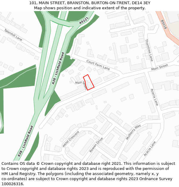 101, MAIN STREET, BRANSTON, BURTON-ON-TRENT, DE14 3EY: Location map and indicative extent of plot