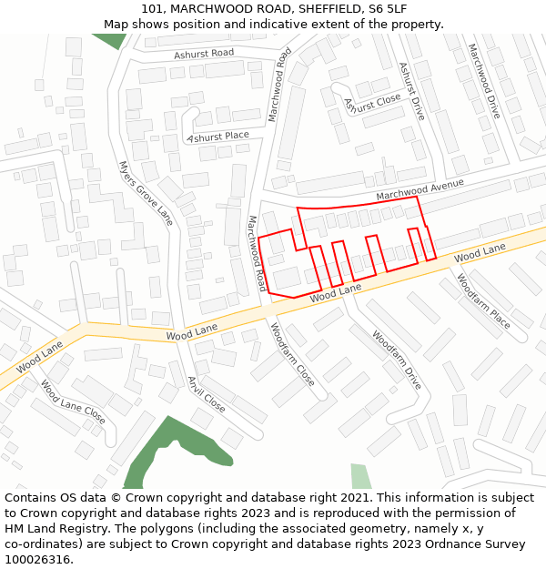 101, MARCHWOOD ROAD, SHEFFIELD, S6 5LF: Location map and indicative extent of plot