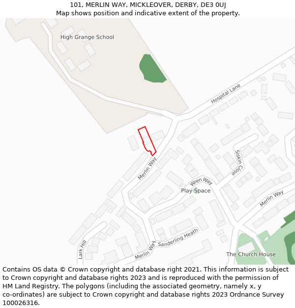 101, MERLIN WAY, MICKLEOVER, DERBY, DE3 0UJ: Location map and indicative extent of plot