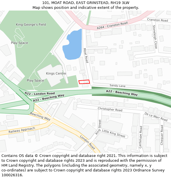 101, MOAT ROAD, EAST GRINSTEAD, RH19 3LW: Location map and indicative extent of plot