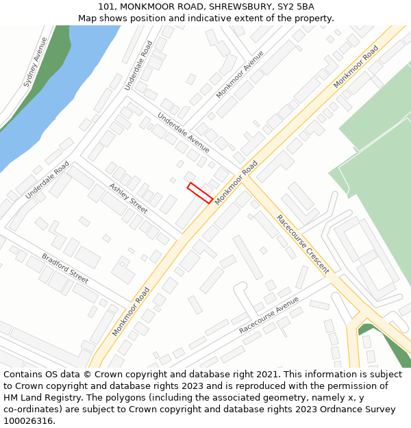 101, MONKMOOR ROAD, SHREWSBURY, SY2 5BA: Location map and indicative extent of plot