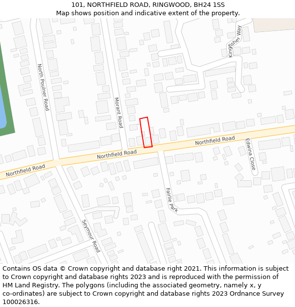 101, NORTHFIELD ROAD, RINGWOOD, BH24 1SS: Location map and indicative extent of plot