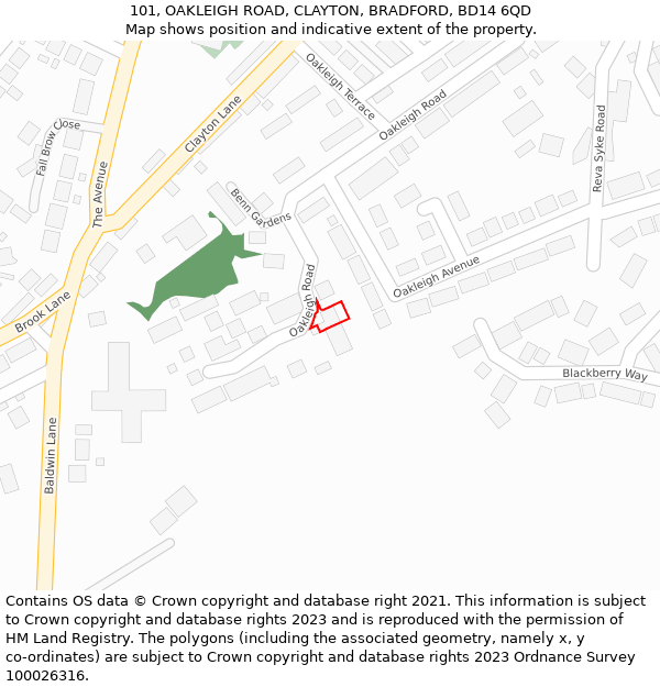 101, OAKLEIGH ROAD, CLAYTON, BRADFORD, BD14 6QD: Location map and indicative extent of plot
