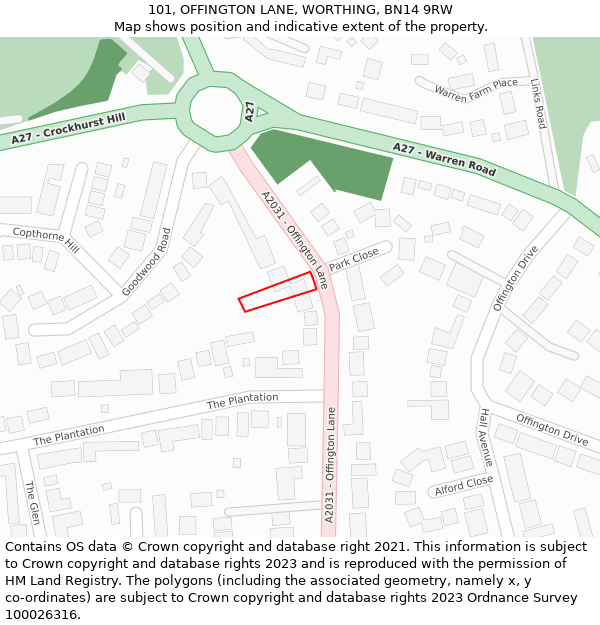 101, OFFINGTON LANE, WORTHING, BN14 9RW: Location map and indicative extent of plot