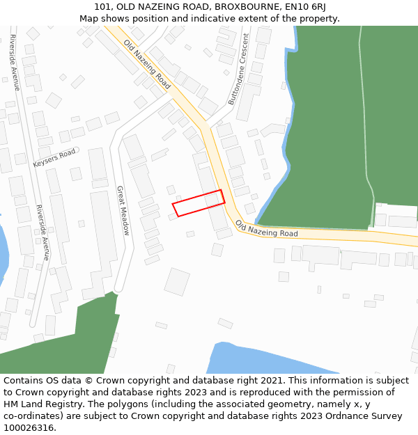 101, OLD NAZEING ROAD, BROXBOURNE, EN10 6RJ: Location map and indicative extent of plot