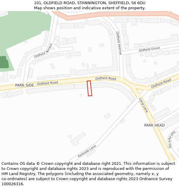 101, OLDFIELD ROAD, STANNINGTON, SHEFFIELD, S6 6DU: Location map and indicative extent of plot