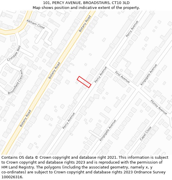 101, PERCY AVENUE, BROADSTAIRS, CT10 3LD: Location map and indicative extent of plot