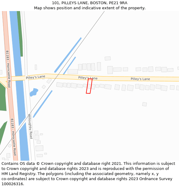 101, PILLEYS LANE, BOSTON, PE21 9RA: Location map and indicative extent of plot