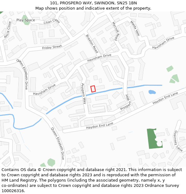 101, PROSPERO WAY, SWINDON, SN25 1BN: Location map and indicative extent of plot