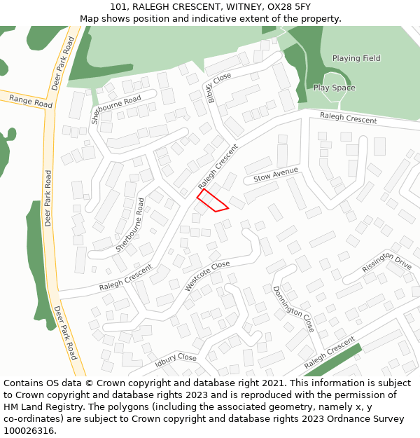 101, RALEGH CRESCENT, WITNEY, OX28 5FY: Location map and indicative extent of plot