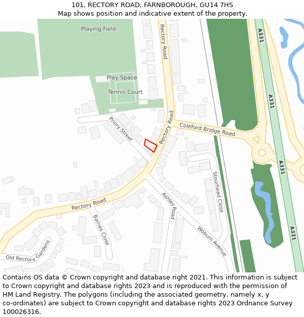 101, RECTORY ROAD, FARNBOROUGH, GU14 7HS: Location map and indicative extent of plot