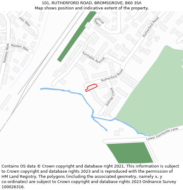101, RUTHERFORD ROAD, BROMSGROVE, B60 3SA: Location map and indicative extent of plot