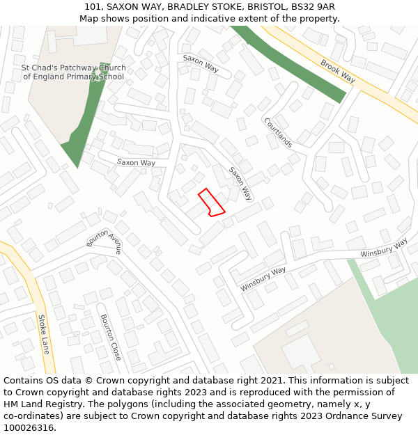 101, SAXON WAY, BRADLEY STOKE, BRISTOL, BS32 9AR: Location map and indicative extent of plot