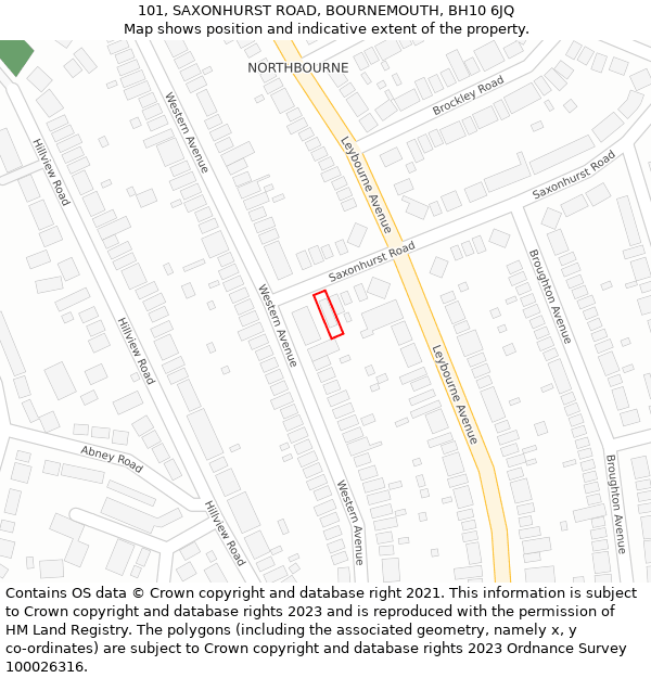 101, SAXONHURST ROAD, BOURNEMOUTH, BH10 6JQ: Location map and indicative extent of plot