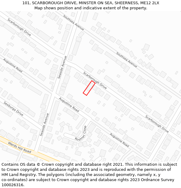 101, SCARBOROUGH DRIVE, MINSTER ON SEA, SHEERNESS, ME12 2LX: Location map and indicative extent of plot