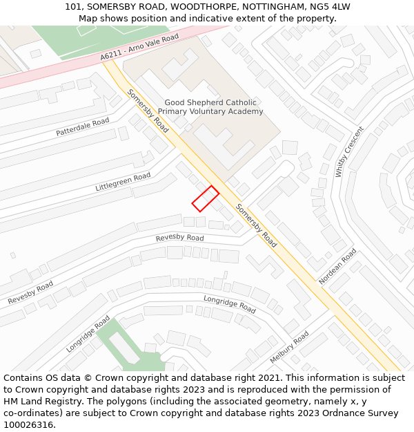 101, SOMERSBY ROAD, WOODTHORPE, NOTTINGHAM, NG5 4LW: Location map and indicative extent of plot