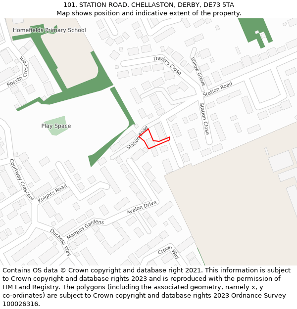 101, STATION ROAD, CHELLASTON, DERBY, DE73 5TA: Location map and indicative extent of plot