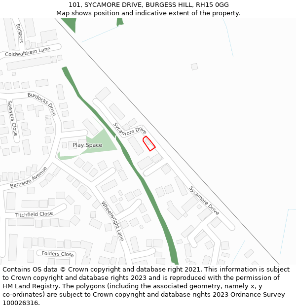 101, SYCAMORE DRIVE, BURGESS HILL, RH15 0GG: Location map and indicative extent of plot