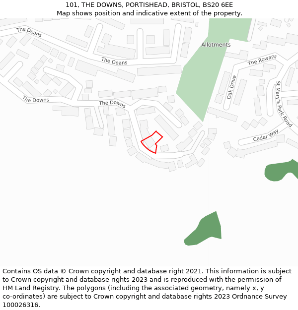 101, THE DOWNS, PORTISHEAD, BRISTOL, BS20 6EE: Location map and indicative extent of plot
