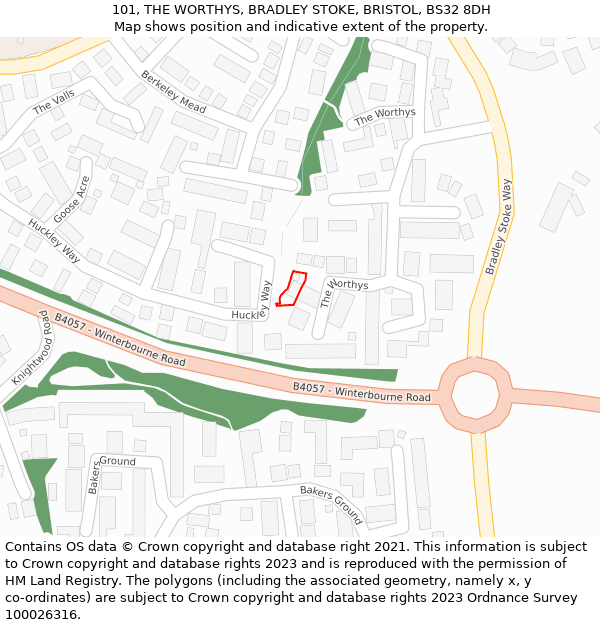 101, THE WORTHYS, BRADLEY STOKE, BRISTOL, BS32 8DH: Location map and indicative extent of plot