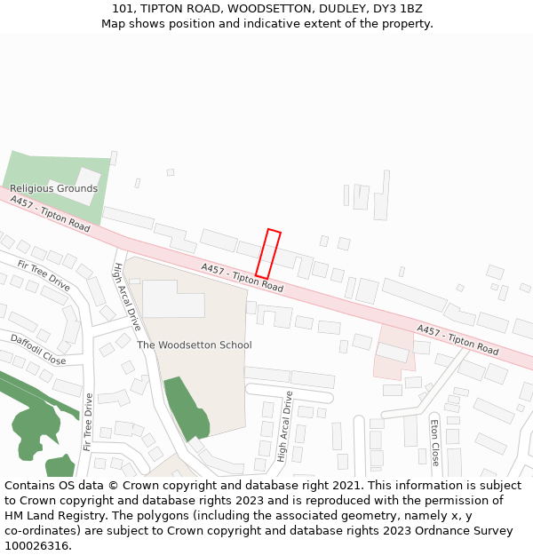 101, TIPTON ROAD, WOODSETTON, DUDLEY, DY3 1BZ: Location map and indicative extent of plot
