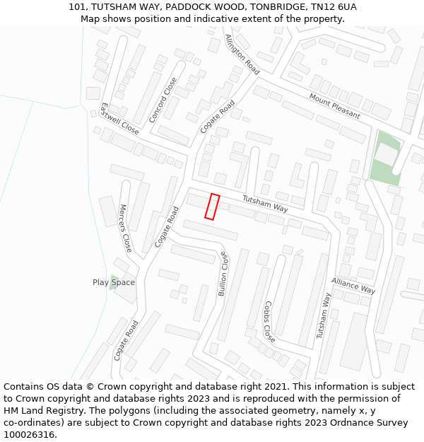 101, TUTSHAM WAY, PADDOCK WOOD, TONBRIDGE, TN12 6UA: Location map and indicative extent of plot