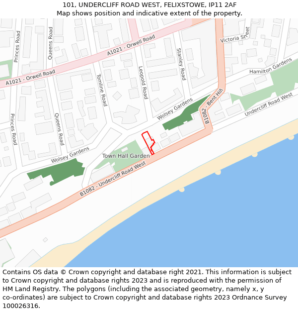 101, UNDERCLIFF ROAD WEST, FELIXSTOWE, IP11 2AF: Location map and indicative extent of plot