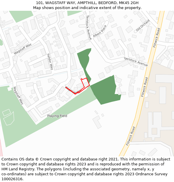 101, WAGSTAFF WAY, AMPTHILL, BEDFORD, MK45 2GH: Location map and indicative extent of plot