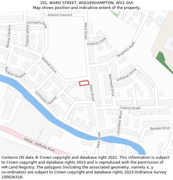 101, WARD STREET, WOLVERHAMPTON, WV2 2AA: Location map and indicative extent of plot