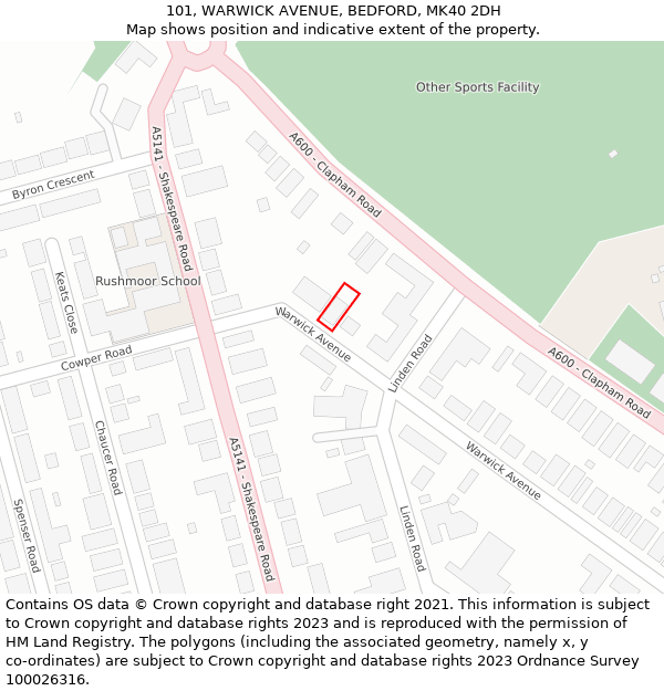 101, WARWICK AVENUE, BEDFORD, MK40 2DH: Location map and indicative extent of plot