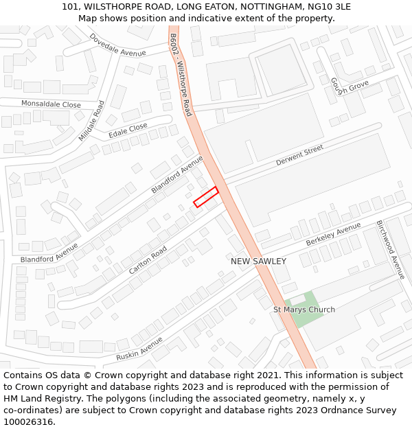 101, WILSTHORPE ROAD, LONG EATON, NOTTINGHAM, NG10 3LE: Location map and indicative extent of plot