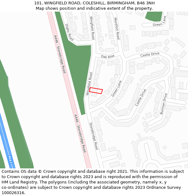 101, WINGFIELD ROAD, COLESHILL, BIRMINGHAM, B46 3NH: Location map and indicative extent of plot