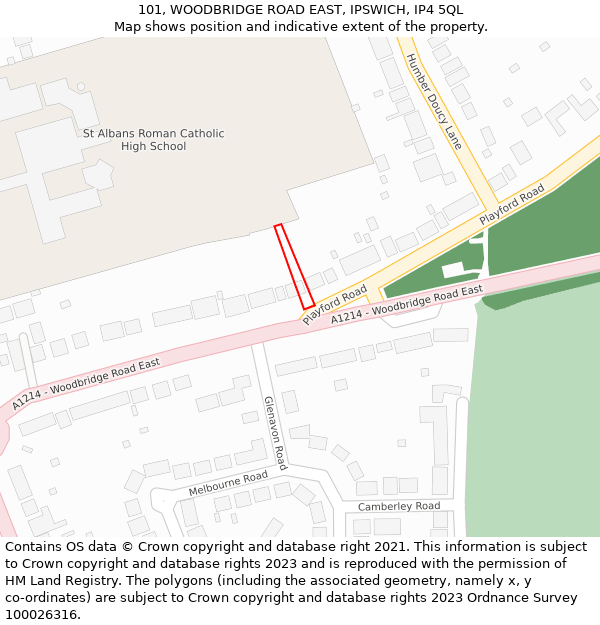 101, WOODBRIDGE ROAD EAST, IPSWICH, IP4 5QL: Location map and indicative extent of plot