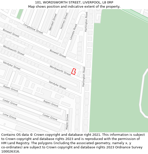 101, WORDSWORTH STREET, LIVERPOOL, L8 0RP: Location map and indicative extent of plot