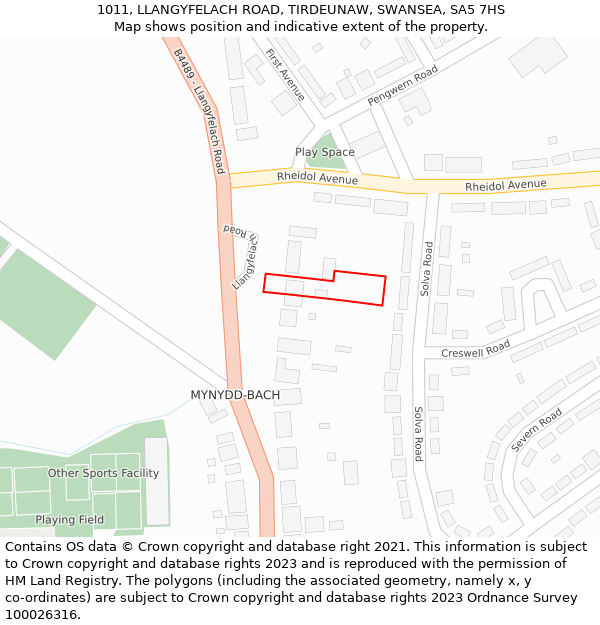 1011, LLANGYFELACH ROAD, TIRDEUNAW, SWANSEA, SA5 7HS: Location map and indicative extent of plot