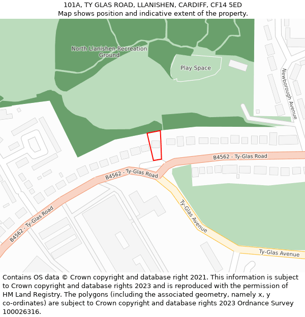 101A, TY GLAS ROAD, LLANISHEN, CARDIFF, CF14 5ED: Location map and indicative extent of plot