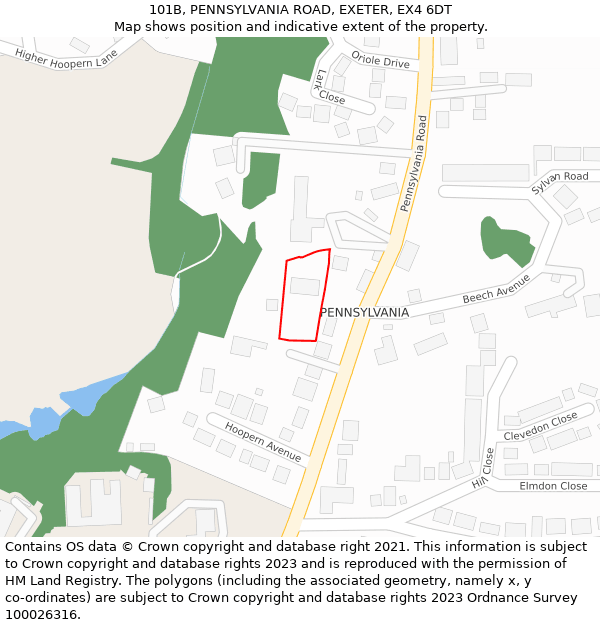 101B, PENNSYLVANIA ROAD, EXETER, EX4 6DT: Location map and indicative extent of plot