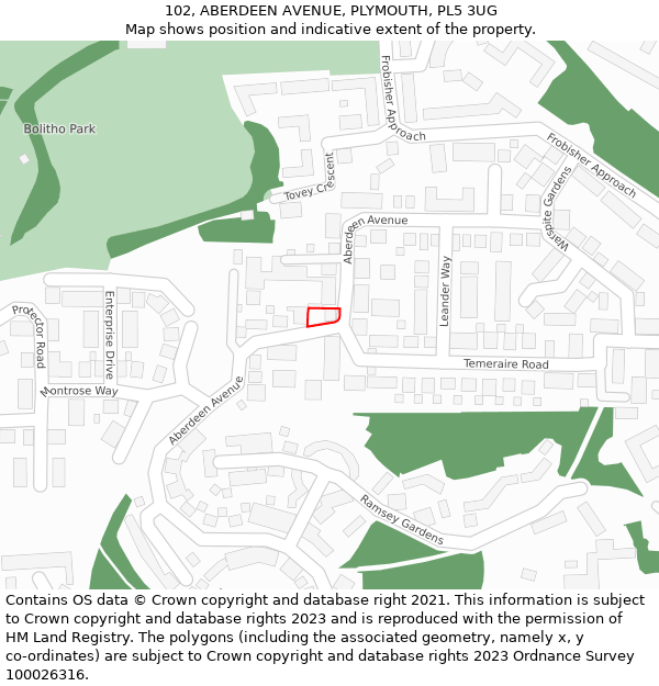 102, ABERDEEN AVENUE, PLYMOUTH, PL5 3UG: Location map and indicative extent of plot