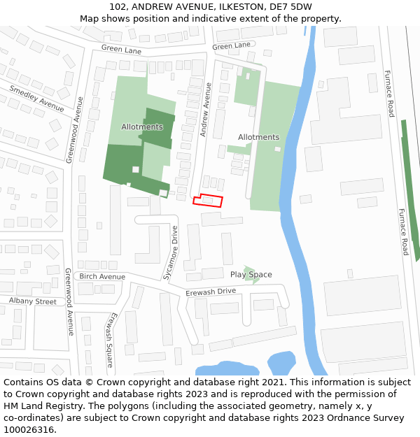 102, ANDREW AVENUE, ILKESTON, DE7 5DW: Location map and indicative extent of plot