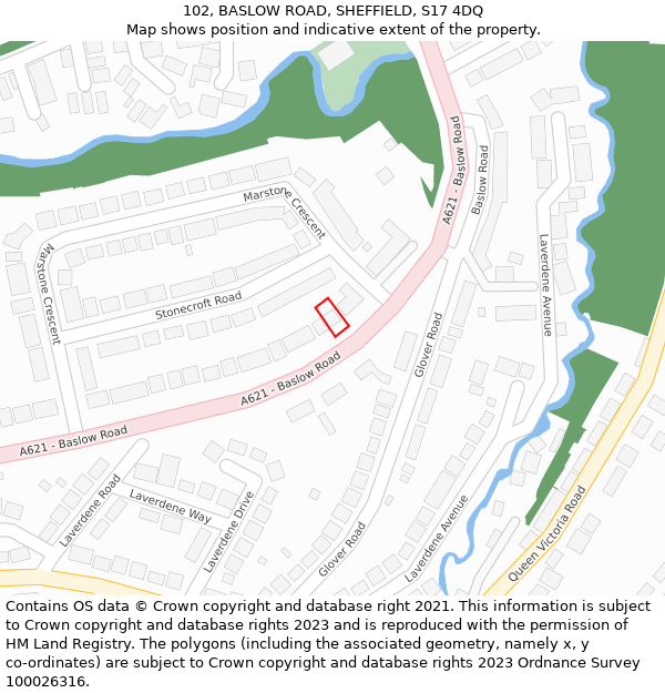 102, BASLOW ROAD, SHEFFIELD, S17 4DQ: Location map and indicative extent of plot
