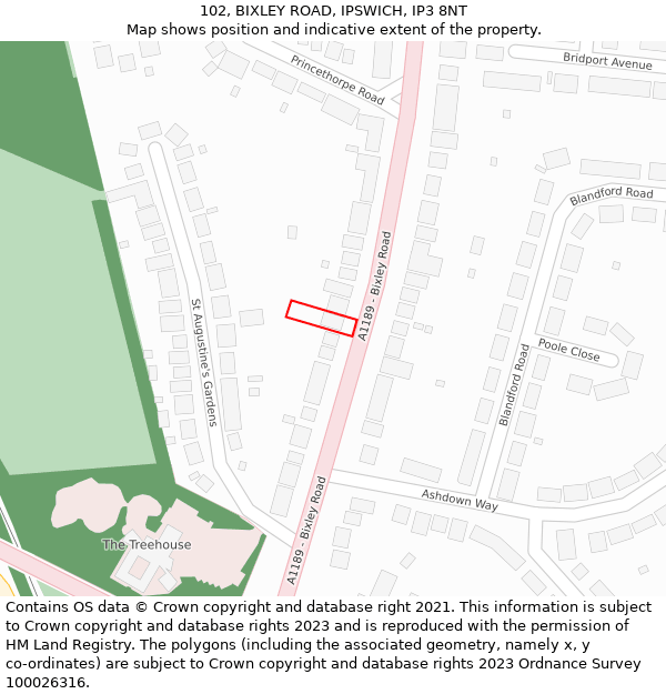 102, BIXLEY ROAD, IPSWICH, IP3 8NT: Location map and indicative extent of plot