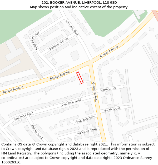 102, BOOKER AVENUE, LIVERPOOL, L18 9SD: Location map and indicative extent of plot