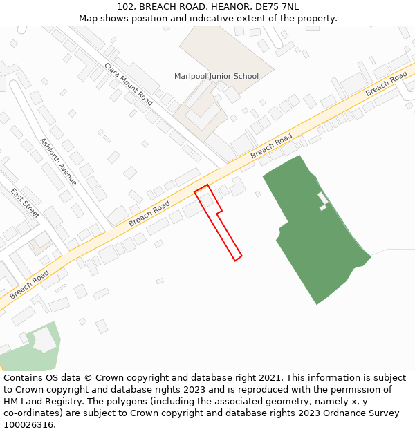 102, BREACH ROAD, HEANOR, DE75 7NL: Location map and indicative extent of plot