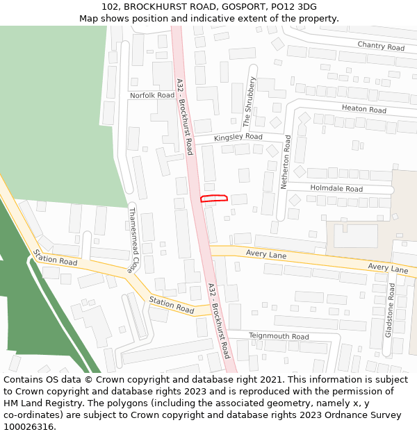 102, BROCKHURST ROAD, GOSPORT, PO12 3DG: Location map and indicative extent of plot