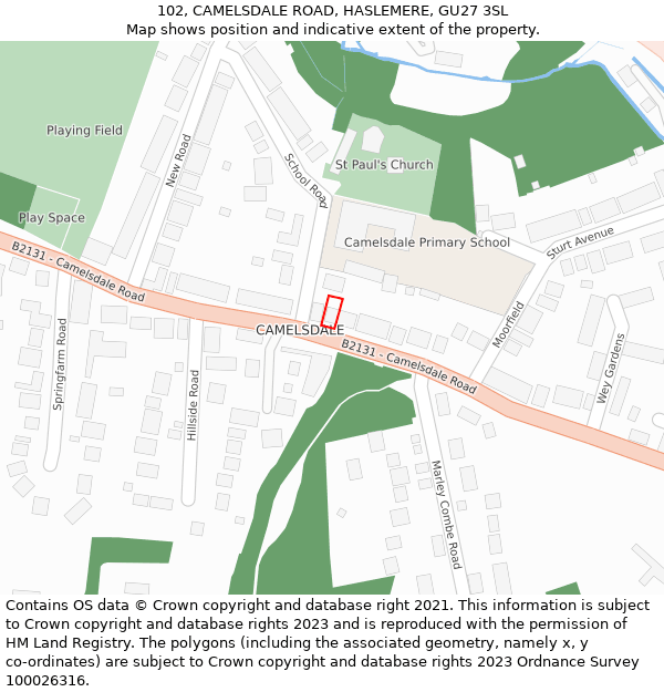 102, CAMELSDALE ROAD, HASLEMERE, GU27 3SL: Location map and indicative extent of plot