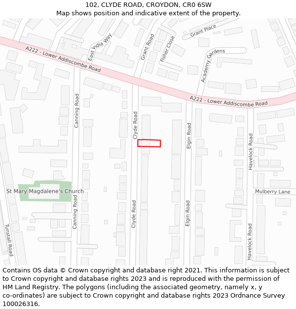 102, CLYDE ROAD, CROYDON, CR0 6SW: Location map and indicative extent of plot